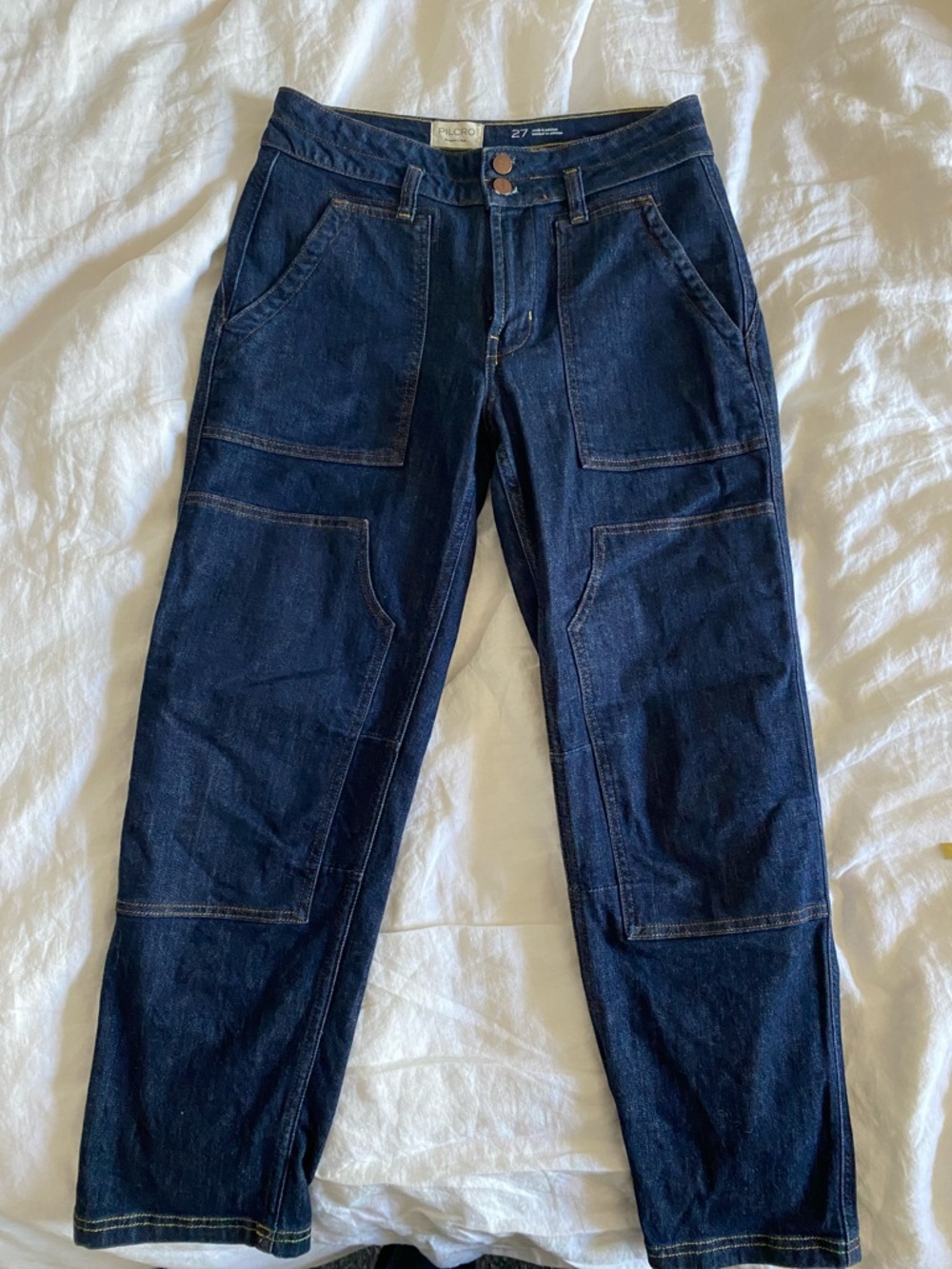 Pilcro Straight-Leg Dark Indigo Utility Jeans Size 27, 99% Cotton